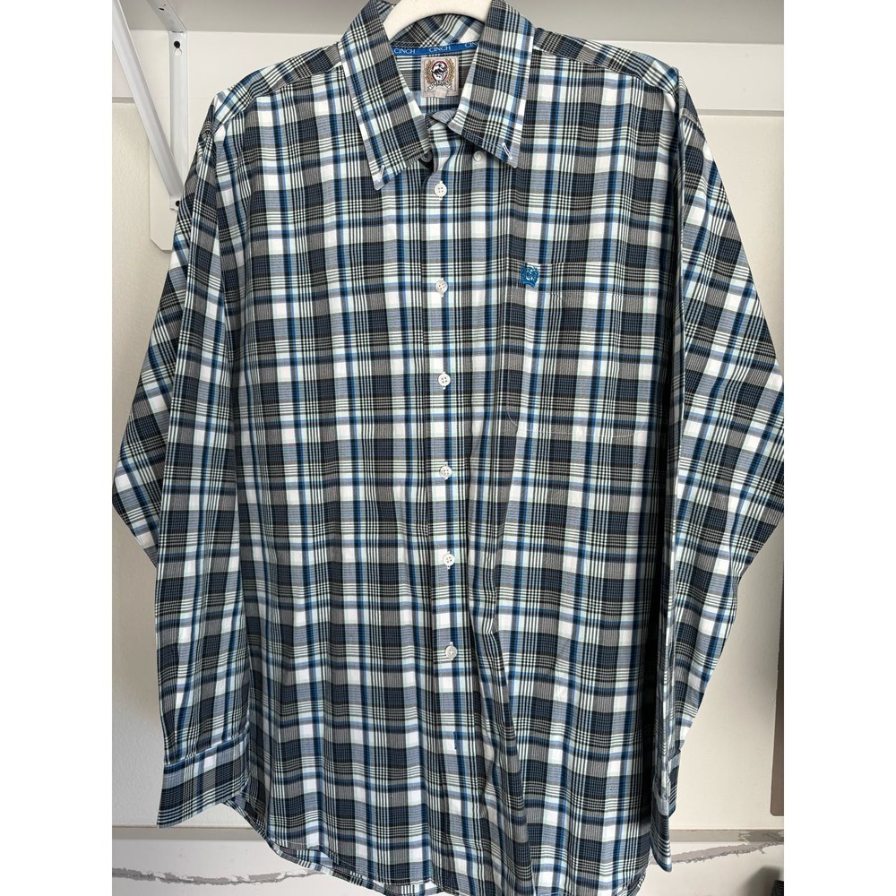 Cinch Men's Long Sleeve Button-Down Rodeo Shirt Size Large Blue Black Plaid